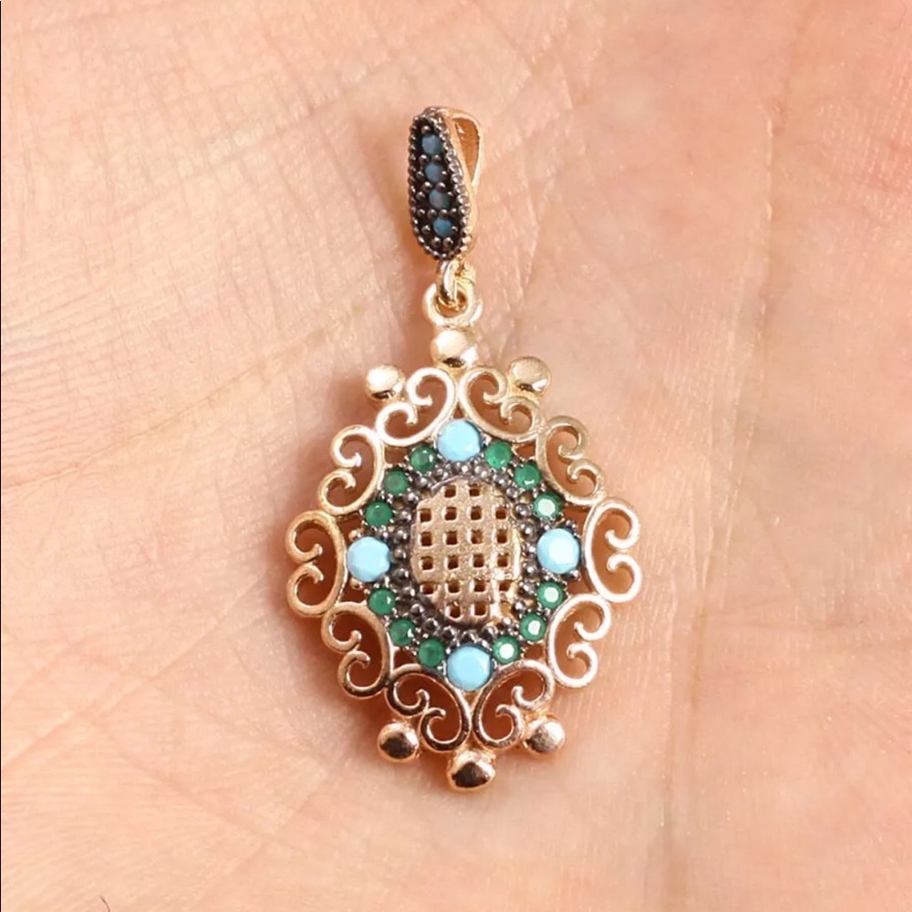 925 silver turquoise /emerald Art Deco pendent